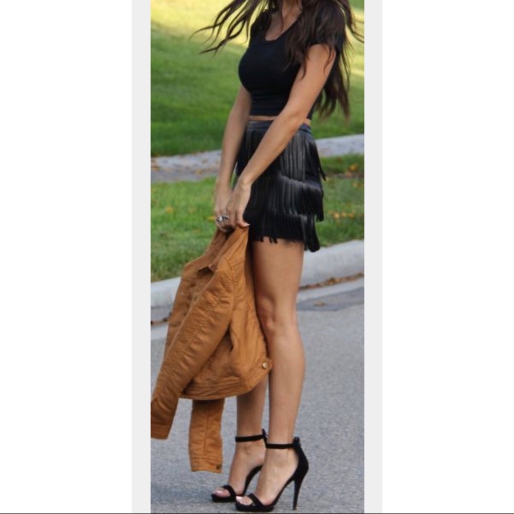BNWT H&M Black Faux Leather Fringe Skirt